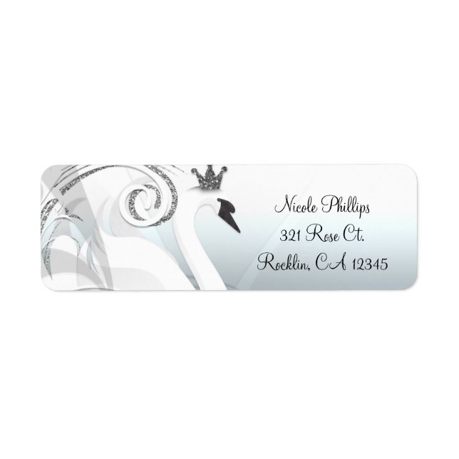 Swan Princess Silver & White Elegant Invitation Return Address Label (Front)