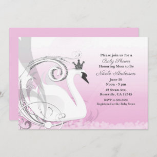 Swan Princess Silver White Pink Baby Shower Invitation