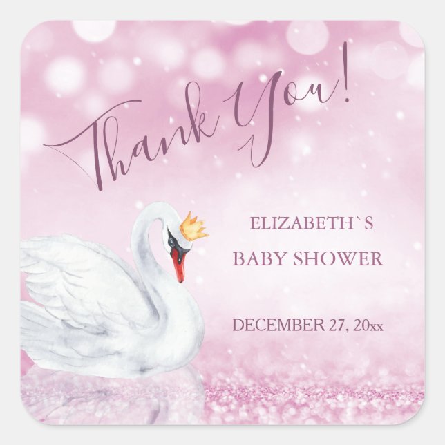 Swan Princess | Thank You | Baby Shower  Square Sticker (Front)