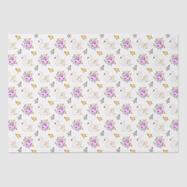 Swan Purple and Gold Floral Roses Tissue Paper (Front)