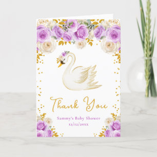 Swan Purple and Gold Roses Baby Shower Thank You