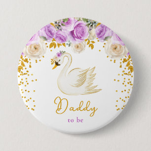 Swan Purple and Gold Roses Daddy To Be 7.5 Cm Round Badge