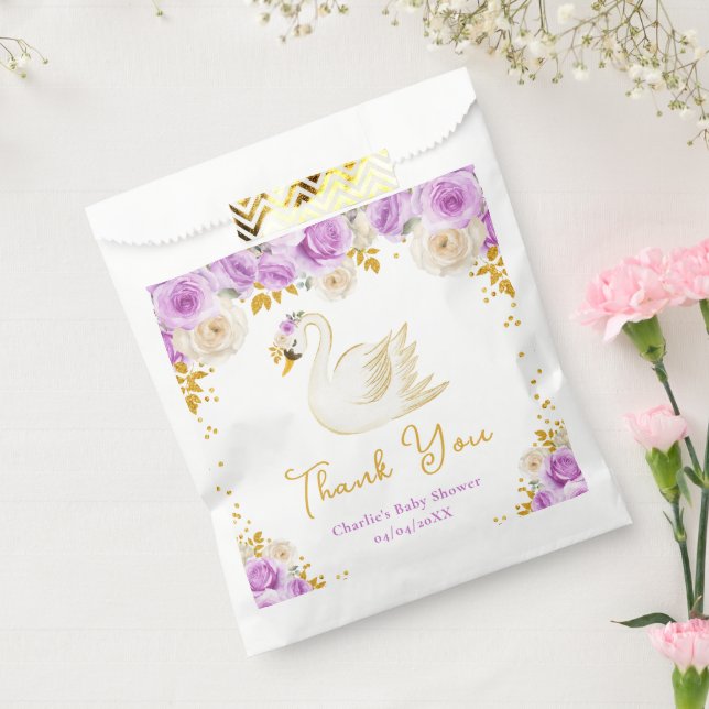 Swan Purple Gold Roses Baby Shower Thank You Favour Bag (Sealed)