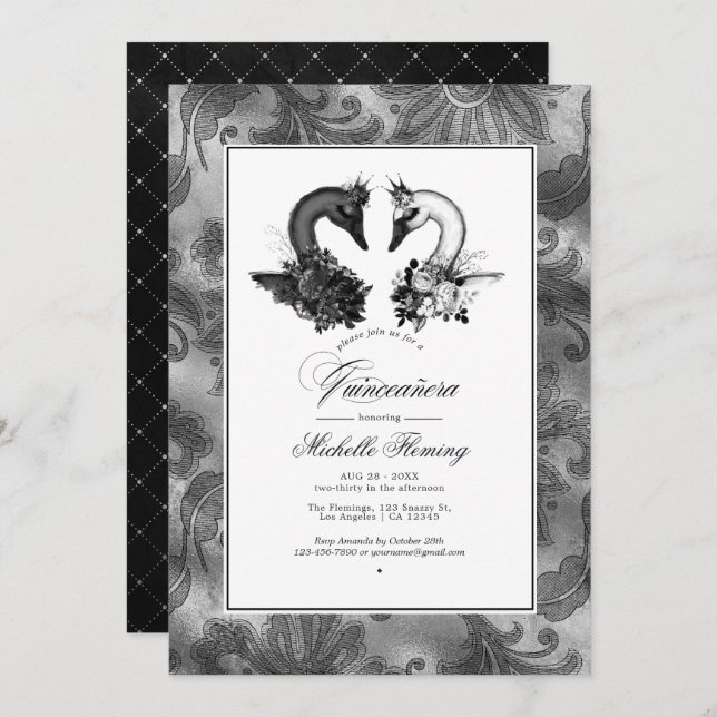 Swan Quinceañera Invitation (Front/Back)