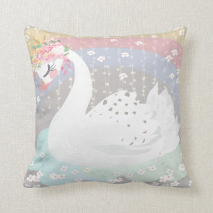 Swan Rainbow Boho Floral Baby Girl Nursery Pillow