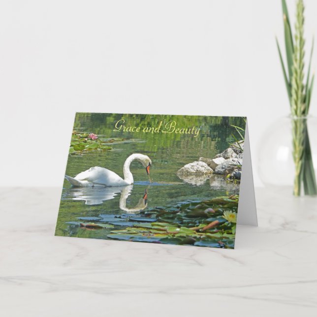 SWAN REFLECTED IN POND/GRACE AND BEAUTY/BIRTHDAY C CARD (Front)