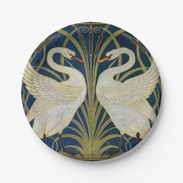 Swan, Rush and Iris by Walter Crane Paper Plate (Front)