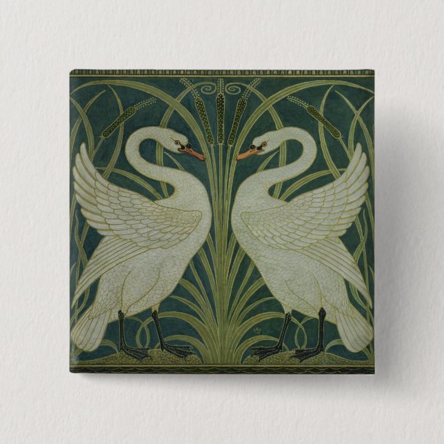 'Swan, Rush and Iris' wallpaper design 15 Cm Square Badge (Front)