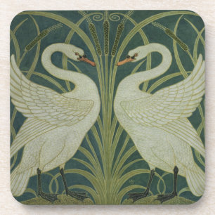 'Swan, Rush and Iris' wallpaper design Coaster