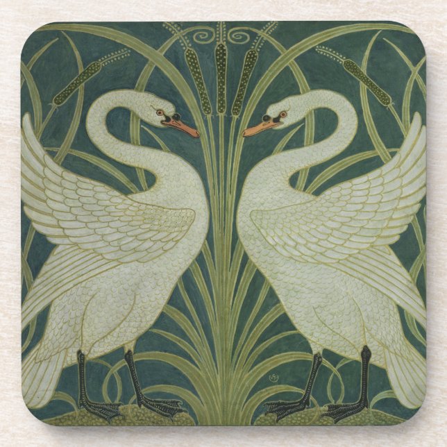 'Swan, Rush and Iris' wallpaper design Coaster (Front)