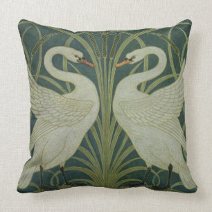 'Swan, Rush and Iris' wallpaper design Cushion