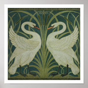 'Swan, Rush and Iris' wallpaper design Poster