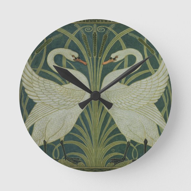 'Swan, Rush and Iris' wallpaper design Round Clock (Front)