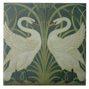 'Swan, Rush and Iris' wallpaper design Tile