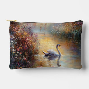Swan Rustic Impressionist Painting Accessory Pouch