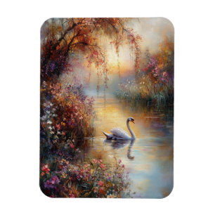Swan Rustic Impressionist Painting Flexible Magnet