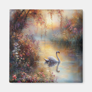 Swan Rustic Impressionist Painting Magnet