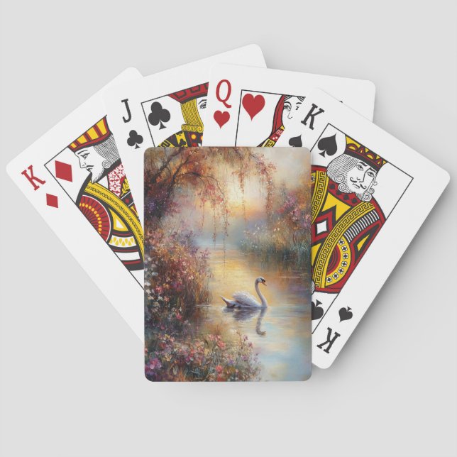 Swan Rustic Impressionist Painting Playing Cards (Back)
