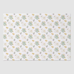 Swan Sage Green and Gold Floral Roses Tissue Paper