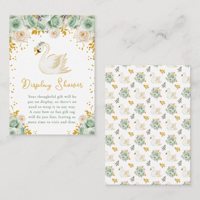 Swan Sage Green and Gold Roses Display Shower Enclosure Card (Front/Back)