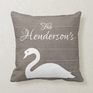 Swan Silhouette Faux Burlap Monogram Cushion