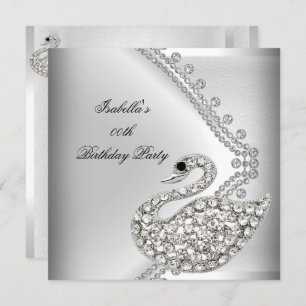 Swan Silver White Elegant Birthday Party Invitation