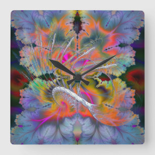 Swan Song Psychedelic Fractal Square Wall Clock