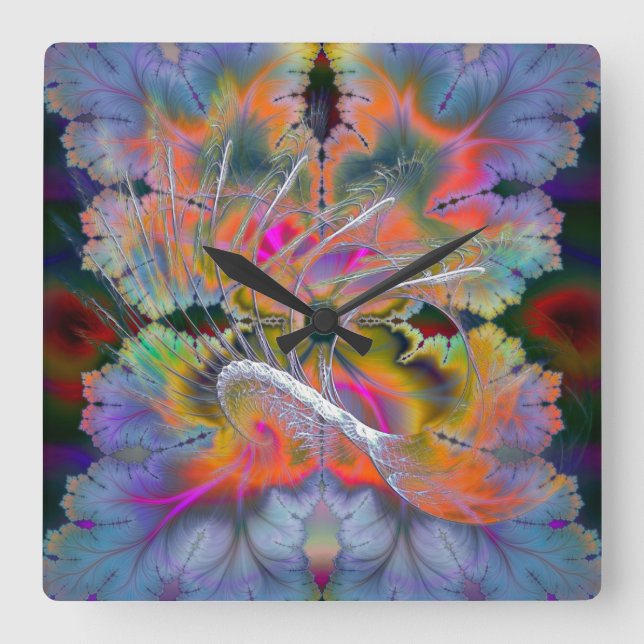 Swan Song Psychedelic Fractal Square Wall Clock (Front)