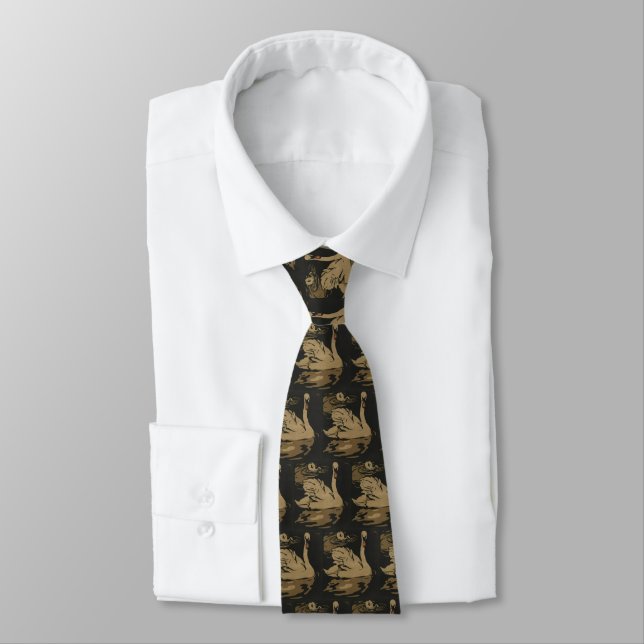 Swan - Square Animals Illustration Neck Tie (Tied)