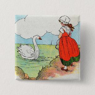 Swan, Swan Over the Sea Mother Goose Nursery Rhyme 15 Cm Square Badge