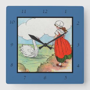 Swan, Swan Over the Sea Mother Goose Nursery Rhyme Square Wall Clock