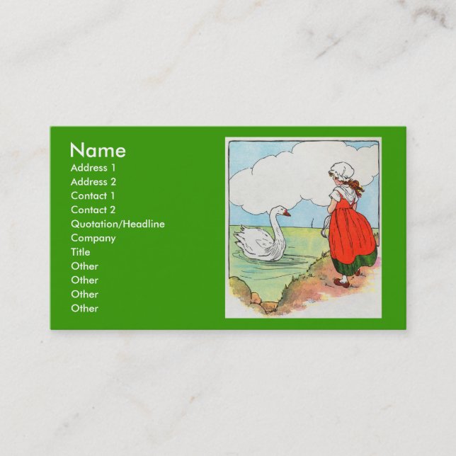 Swan, swan, over the sea.  Swim, swan, swim! Business Card (Front)