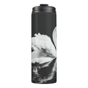 Swan Swimming Black and White Thermal Tumbler