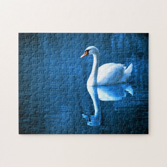 Swan Swimming in Lake Jigsaw Puzzle Photo (Horizontal)