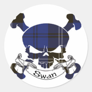Swan Tartan Skull Classic Round Sticker