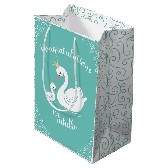 Swan Vintage Baby Shower Medium Gift Bag (Back Angled)