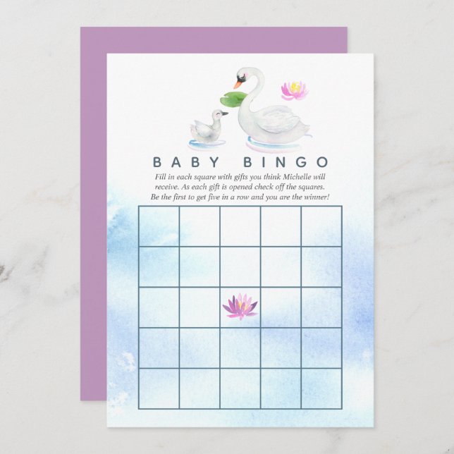 Swan Watercolor Baby Shower Bingo Invitation (Front/Back)