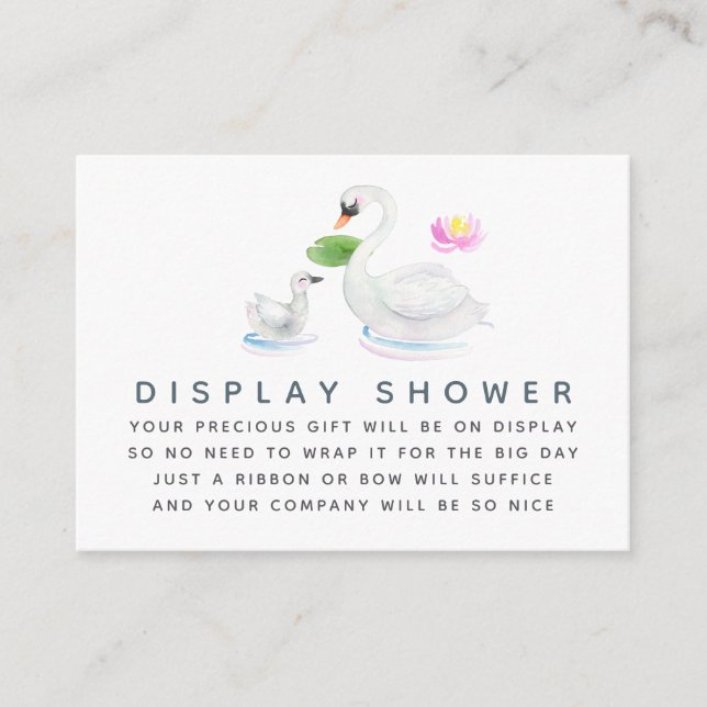 Swan Watercolor Baby Shower Display Shower Enclosure Card (Front)