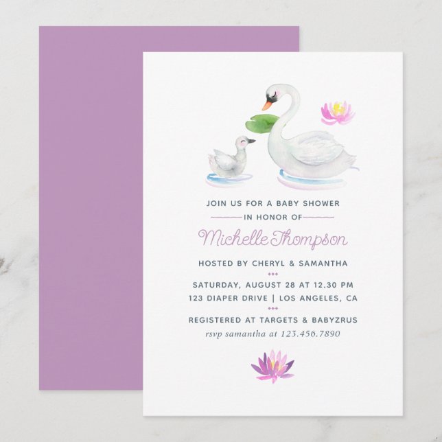Swan Watercolor Baby Shower invitation (Front/Back)