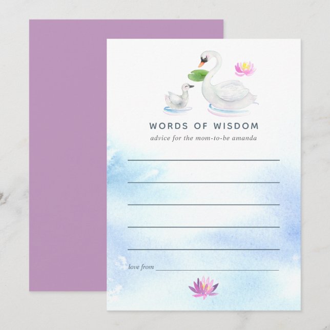 Swan Watercolor Baby Shower Mother Advice Invitation (Front/Back)