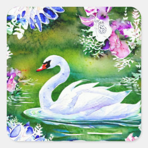 Swan watercolour square sticker