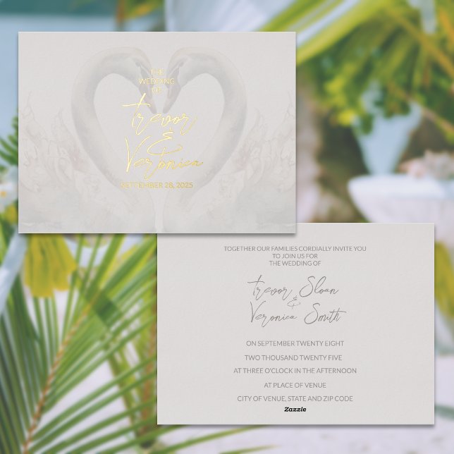 Swan Wedding (Enhance your wedding invites with real gold foil invitations. Swan design.)