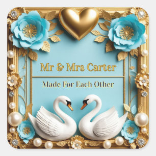 Swan Wedding Frame For Luxury Wedding Decor ✨ Square Sticker