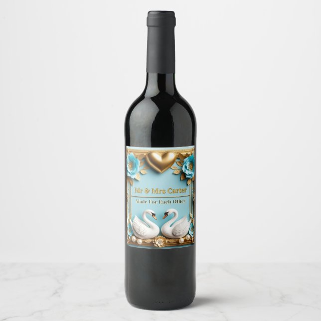 Swan Wedding Frame For Luxury Wedding Decor ✨ Wine Label (Front)