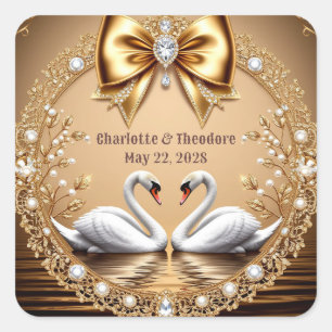 💎 Swan Wedding Gold Romantic Theme 🦢 Square Sticker