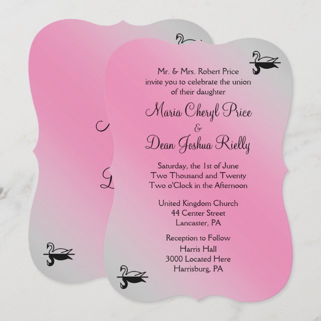 Swan Wedding Invitation 5"x 7" (Front/Back)