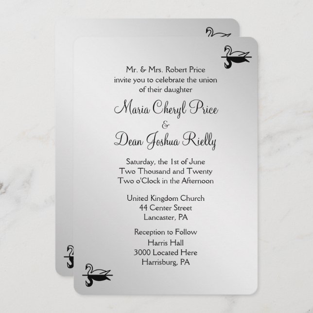 Swan Wedding Invitation 5"x 7" (Front/Back)
