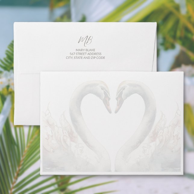 Swan Wedding Monogram Return Address Envelopes (Swan Wedding Monogram Return Address Envelopes)