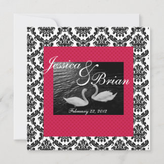 Swan Wedding or Engagement  Invitations  Damask Re
