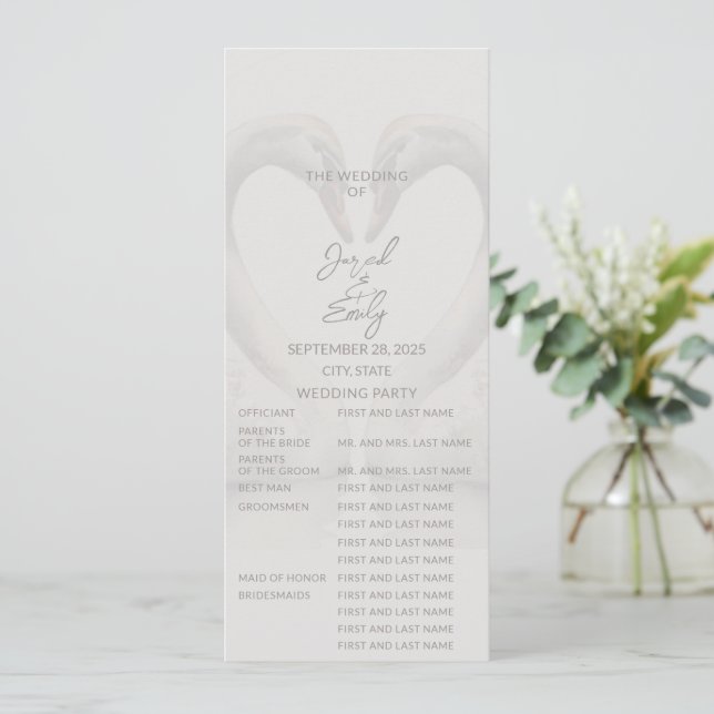 Swan Wedding Program | Full (Standing Front)